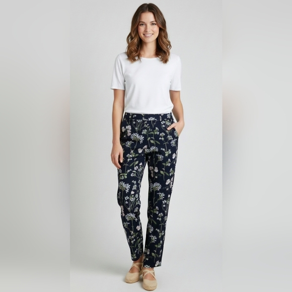 Tommy HILFIGER Sz 14 Floral Print Black Pants For Chic Summer - Picture 1 of 9